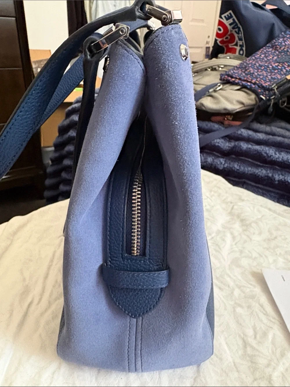kate spade Leila Blue Pebbled Leather with suede Shoulder Bag